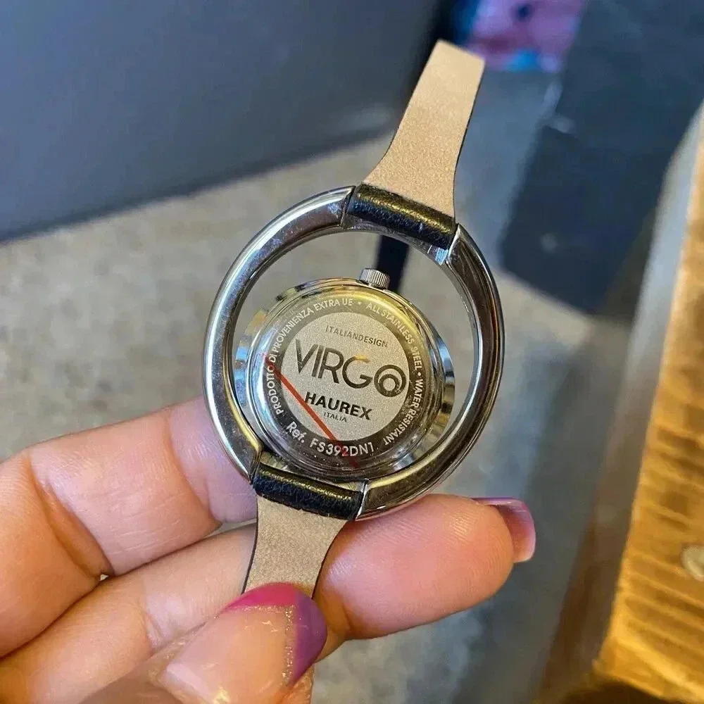 Haurex Italy Lady Watch Original Watch Not Working Silver Crystal Black Leather